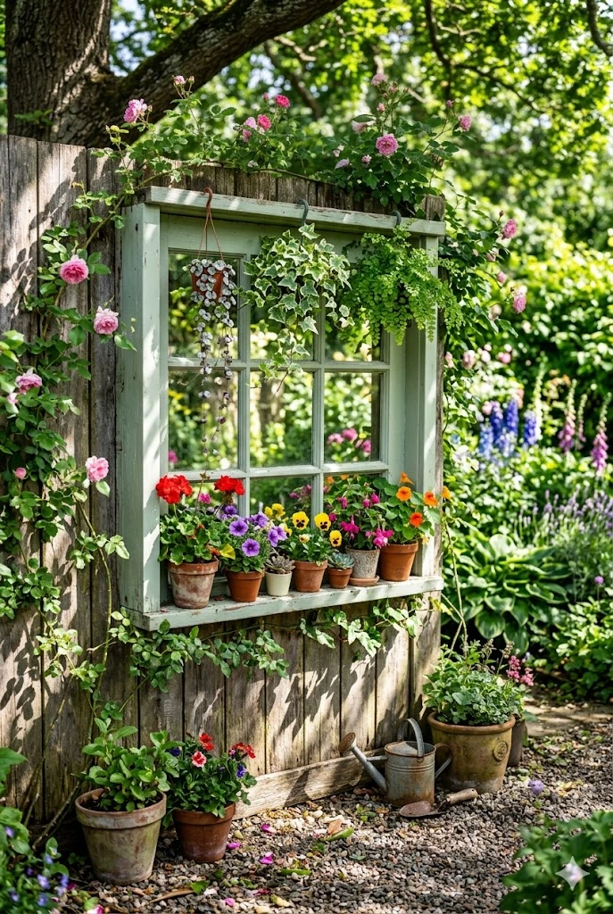 14. Old Window Frame Garden Art