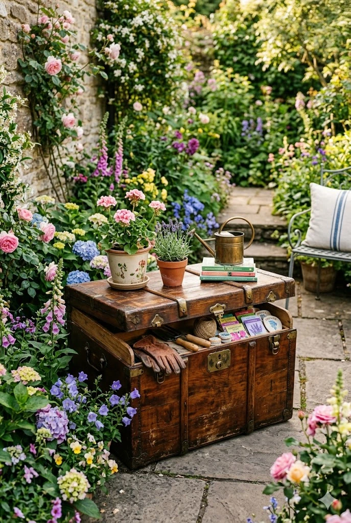16. Antique Trunk Garden Storage