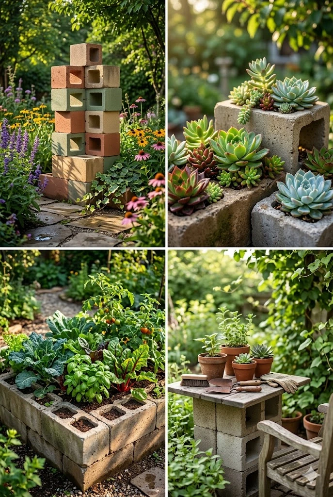 6. Cinder Block Garden Art