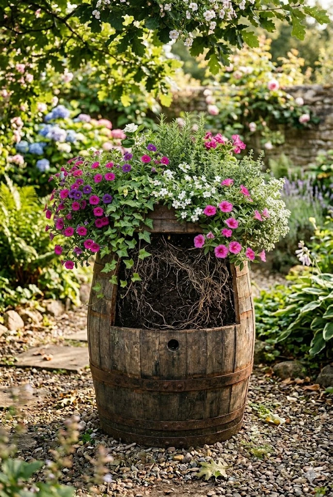8. Wine Barrel Planters