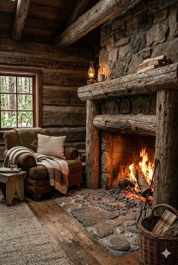 6. Rustic Log Fireplaces