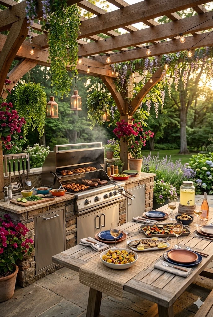 4. Outdoor Kitchen with Pergola