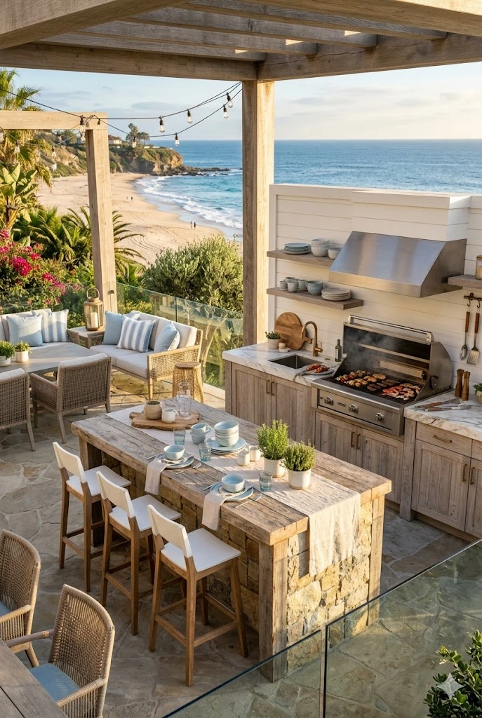 5. Coastal-Inspired BBQ Kitchen
