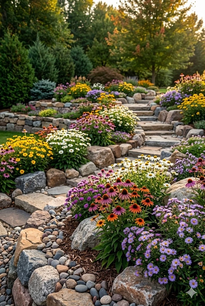 5. Colorful Perennial Rock Garden